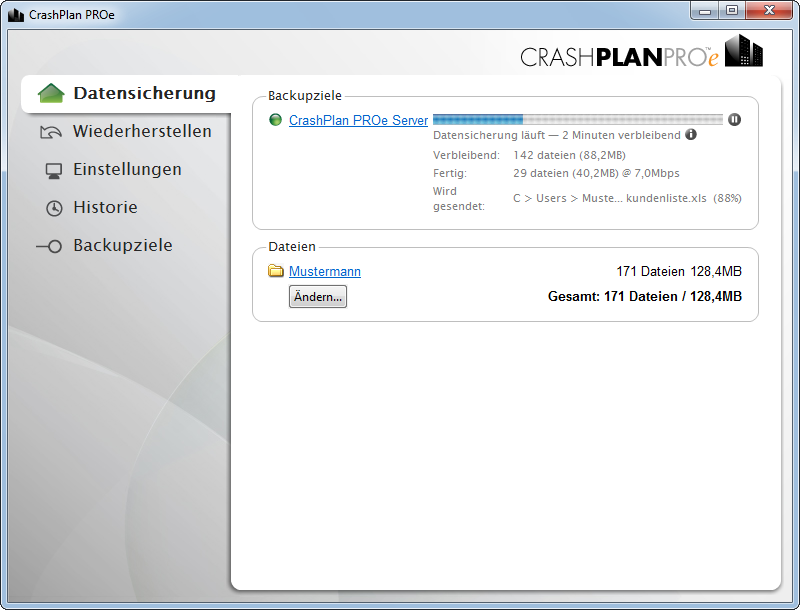 CrashPlan Screenshot: Backup start